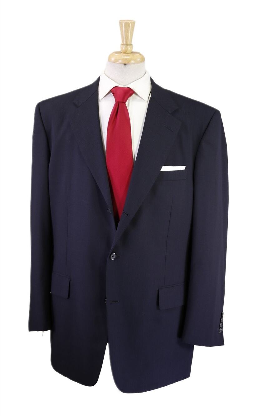 Brooks Brothers Navy Blue Thin Striped 3/2 Lapel Wool BrooksCool Suit 44L